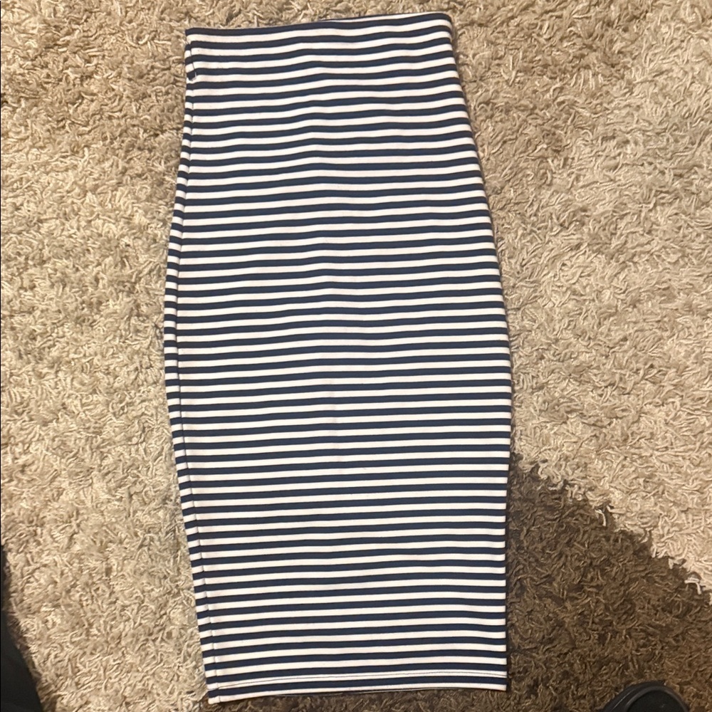 Poof! Navy and White Striped Pencil Skirt
